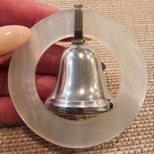 Vintage mid century modern Web Pewter bell baby rattle/teether